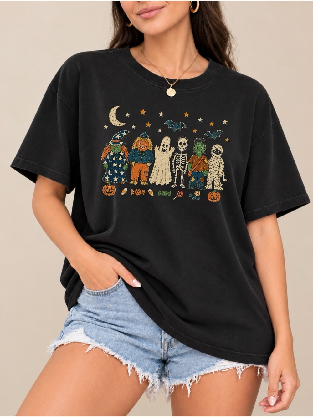 Halloween Character Graphic Tee Spooky Ghost Skeleton Unisex T-shirt